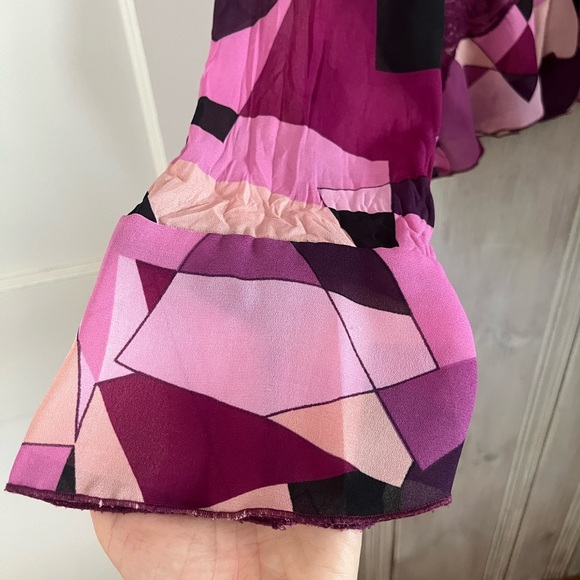 VTG Y2K petal pink lace ruffle flutter sleeve drop waist top size XL coquette - Picture 4 of 14